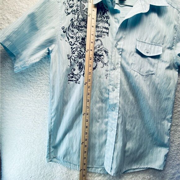 Montage Collection Men's Shirt Blue Gray Stripe Short Sleeve Pocket Large - Picture 6 of 8